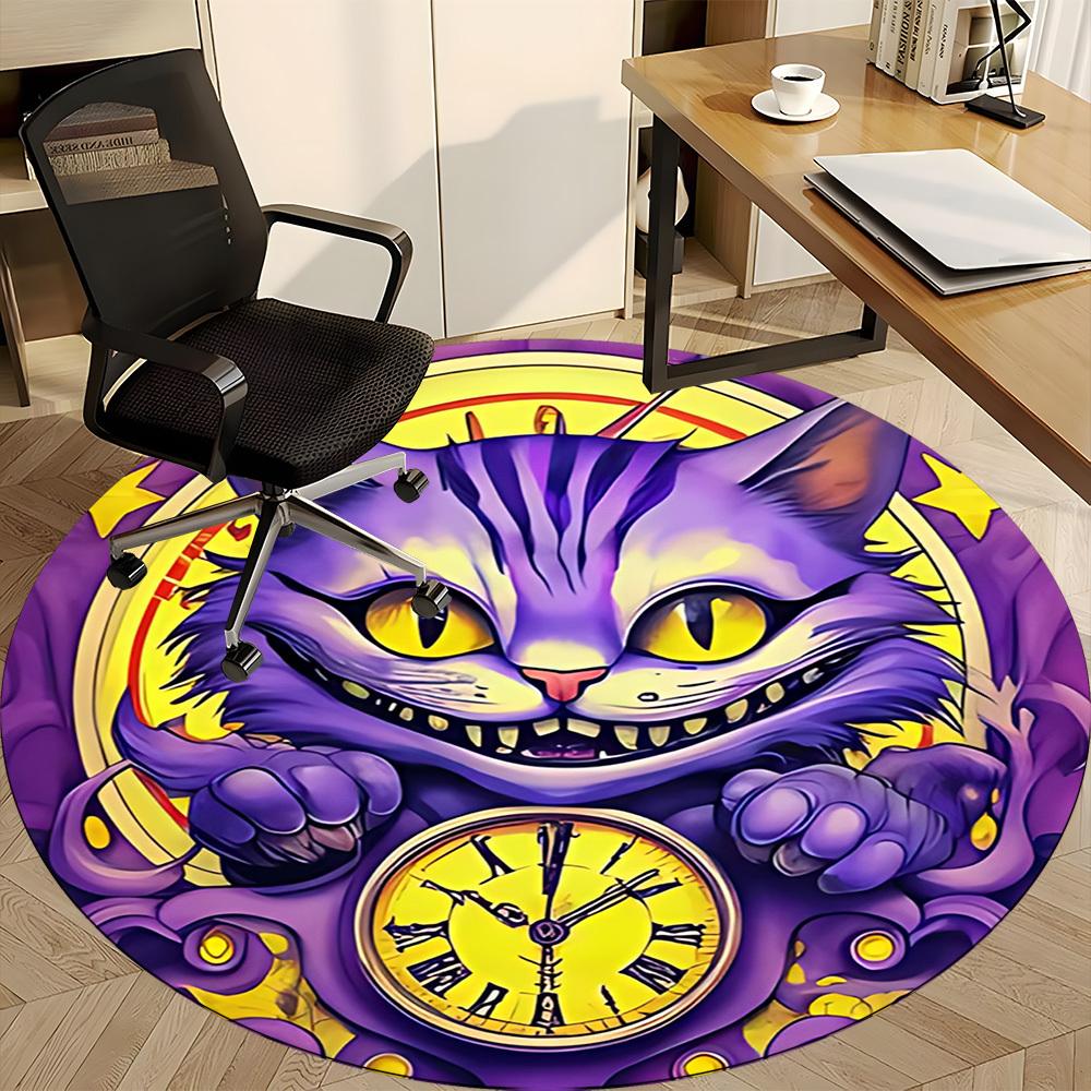 1pc Cat Clock Office Round Area Rug, Mat Suitable For Office, Under Office Chairs Bedroom Living Room Home Decor, Room Deco