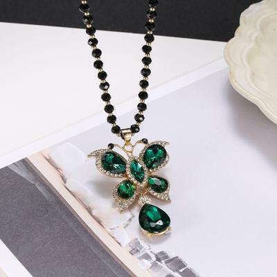 Crystal Butterfly Pendant Sweater Chain Fashion Versatile Premium Autumn and Winter Long Necklace