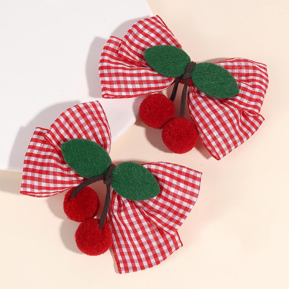 

2 шт. Заколки для волос с вишневыми бантиками, клубничная клетчатая заколка, милая модная заколка для девочек, детский головной убор, корейские детские аксессуары