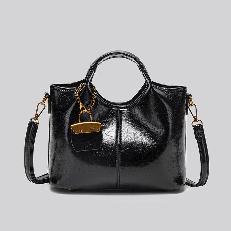 Bolsa Saco de Couro Wax Oil Moda Retrô, Bolsa de Mão Cesta de Legumes, Bolsa Transversal de Alto Padrão