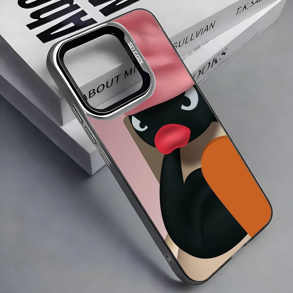 P-Pingu Cute P-Penguin Colorful Silver Back Phone Case For IPhone 17 16 15 14 13 12 11 Plus Pro Max Plus
