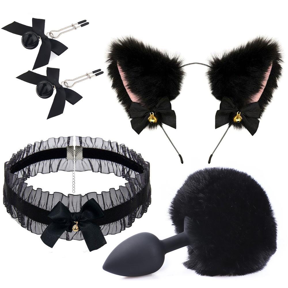 Fox Anal Plug Fox Tail Bow Butt Plug Cute Bow-Knot Soft Cat Ears Headbands Erotic Cosplay Accessories Nipple Clamps SM Sex Toys