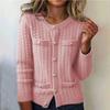 Women's Fashion Casual Single-Breasted Multi-Button Thickened Flower Loose Cardigan Round Neck Long Sleeve Knitted Cardigan Sweater Jacket