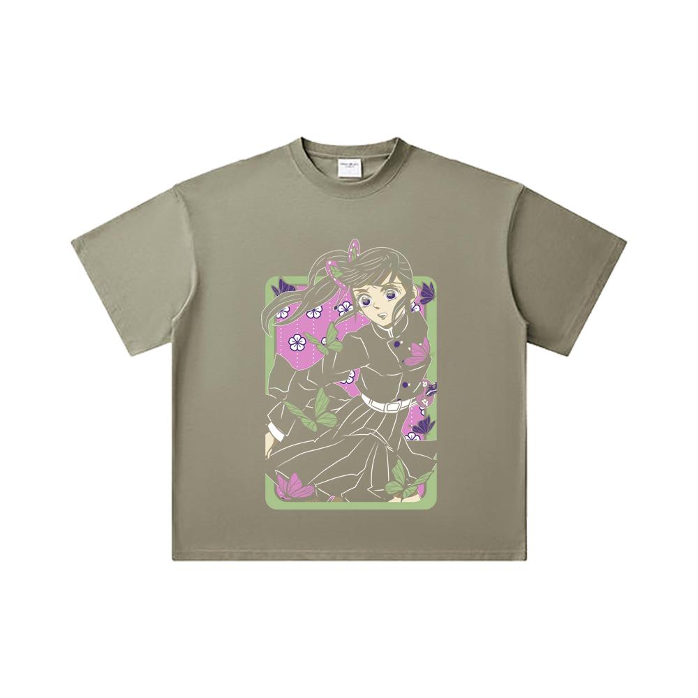 260 GSM Double Yarn 32 Count 100% Cotton Demon Slayer V77 Kanao Print Unisex Heavy Cotton T Shirt