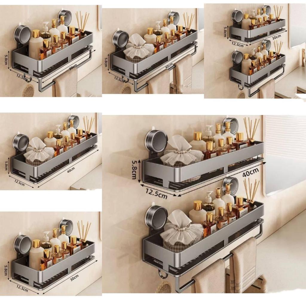 Modern Minimalist Abs Sucker Wall Shelf With Hooks For Bathroom And Toilet Storage