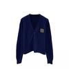 Nanyou Dark Blue Wool Coat - Miu Series: Embroidered Cardigan V-Neck Knitted Top for Women, Spring Collection