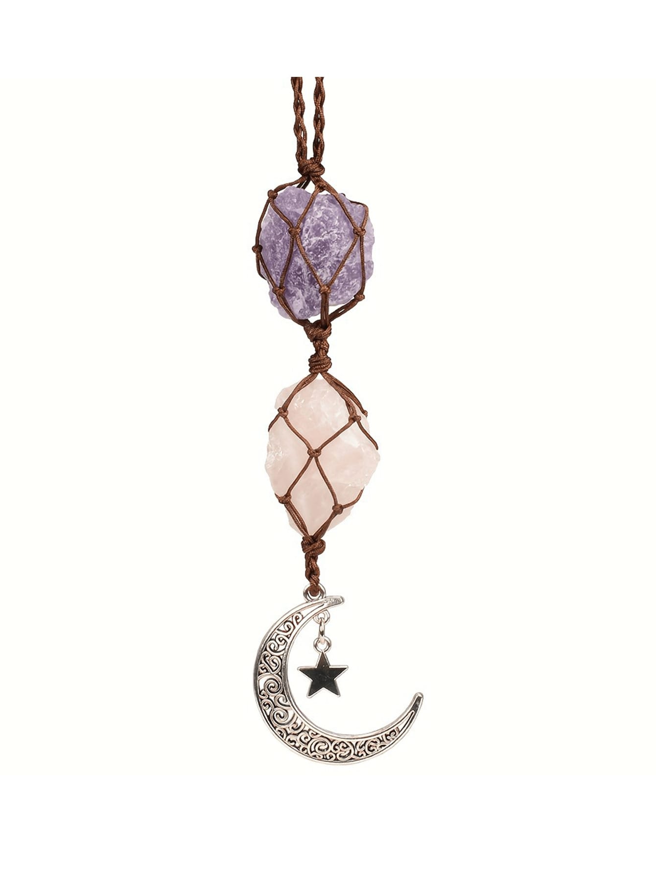 

Hanging Car Ornament Natural Gemstone Crystals Ornaments Moon And Star, Rearview Mirror Decoration Home Decor