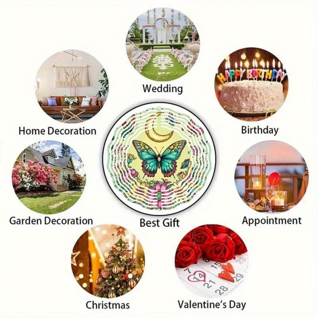 Sino de Vento de Metal Floral Borboleta Iluminado pelo Luar Decoração de Jardim ao Ar Livre Sons Suaves Presente de Feriado para Pátio Varanda Ação de Graças Natal