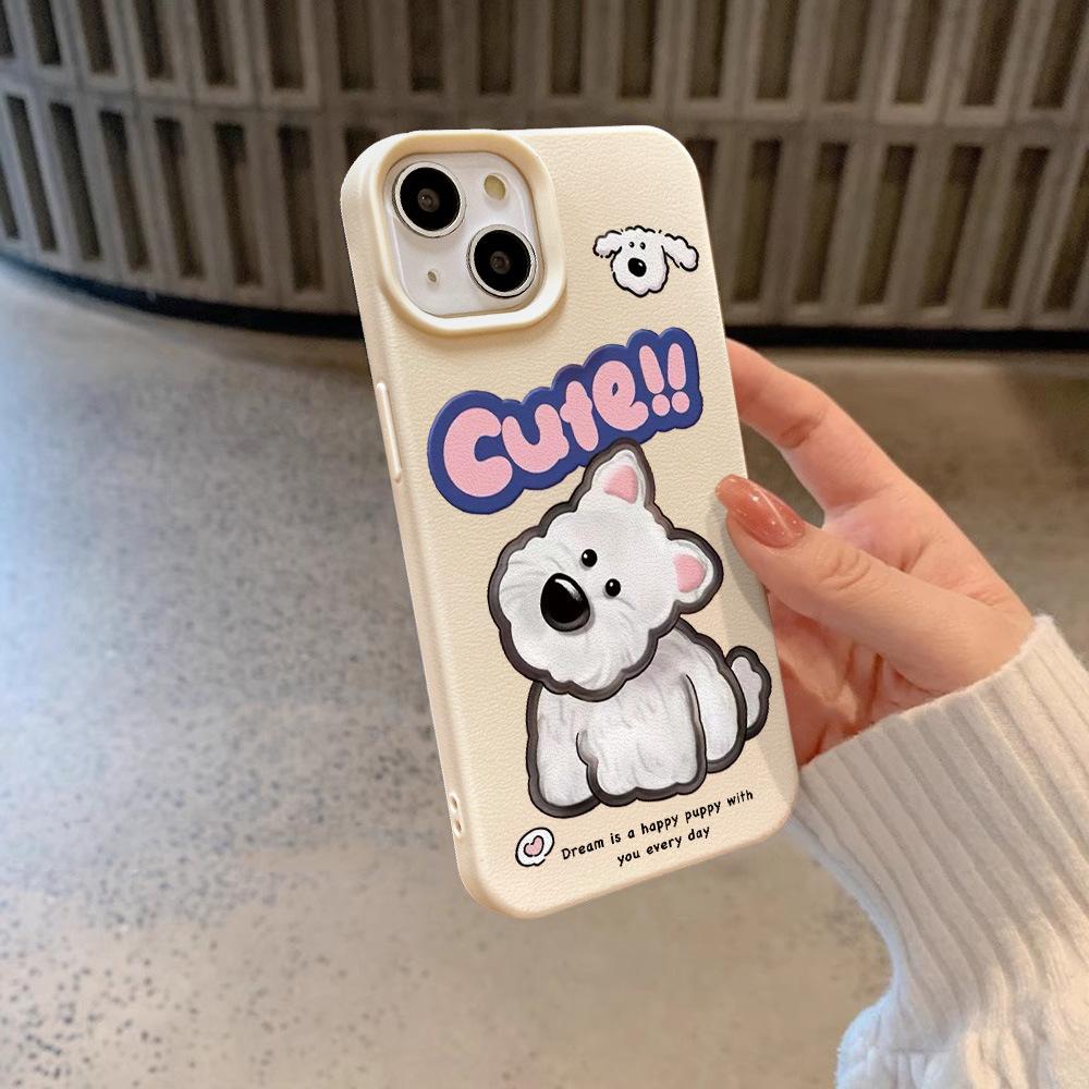 Skin Pattern Cartoon Tilting Dog for Apple 16 Promax Mobile Phone Case for IPhone 15 All-inclusive 14/13 Couple