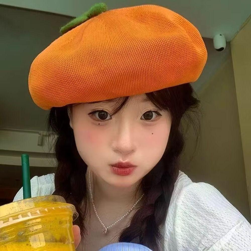 Little Leaf Beret Fruit Caps Breathable Beanie Beret Cap Fashion Girl Painter Hat  Spring Summer