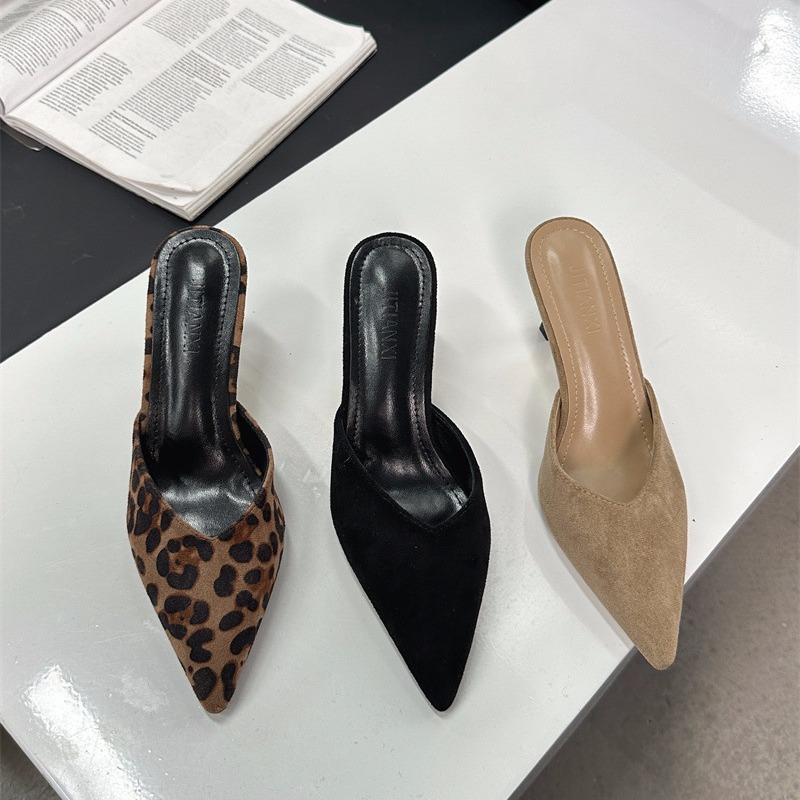 

Pointed high heels shoes women s new outer wear suede temperament thin heel bag head slippers 42 леопард друку кольору