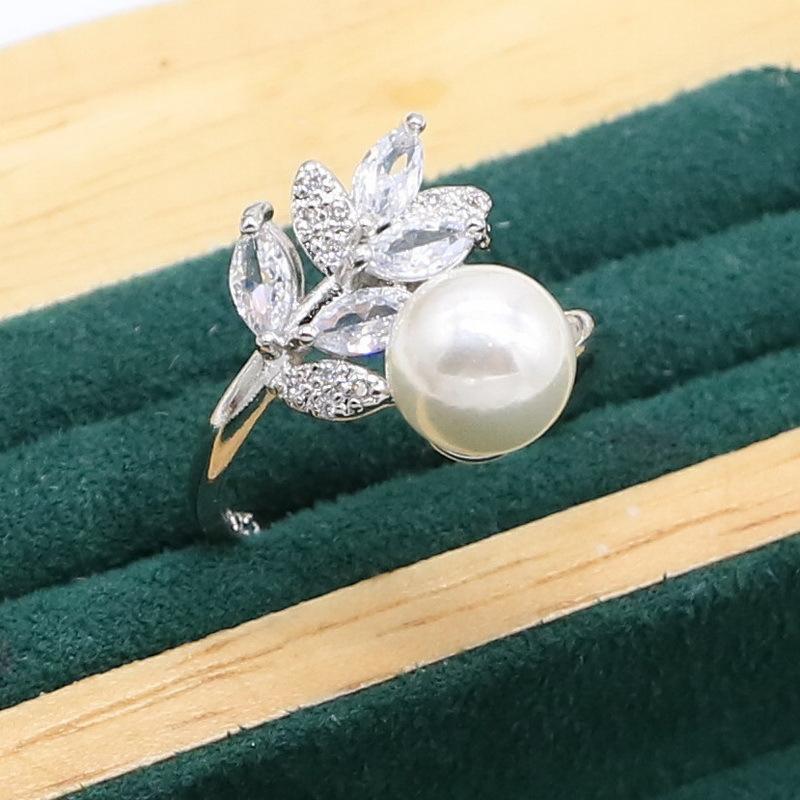 Europe and The United States Hot Jewelry Allergy Pearl Zircon Bracelet Necklace Earrings Ring Jewelry Set