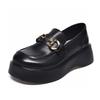 Platform shoes women's spring new muffin heel round head foot shoes black first-layer cowhide women's shoes