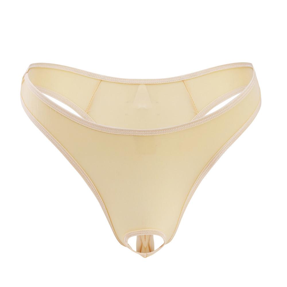 Penis Hole Lingerie Underwear Men Sexy Expose Cock G-String Open Crotch Pouch Underpant Gay Panties Ice Silk T-Back Thong