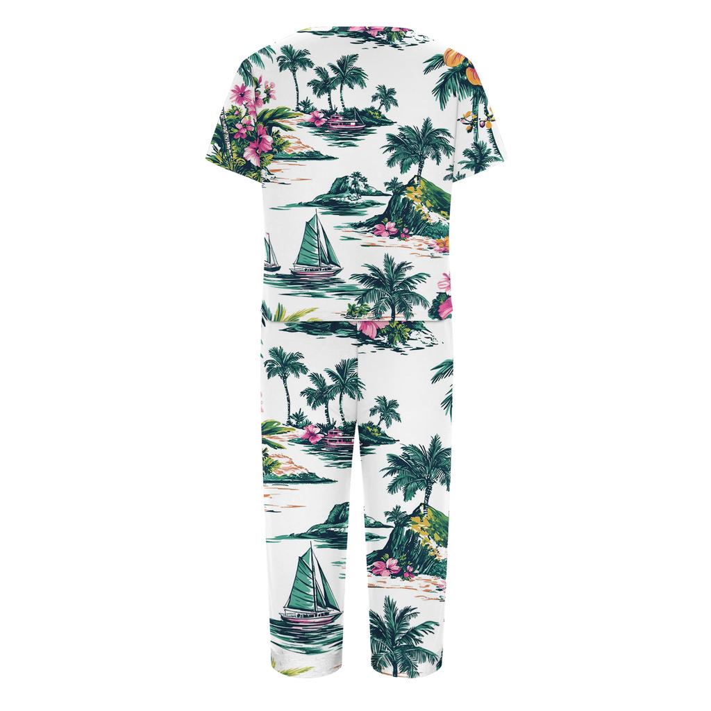 2 Piece Sets For Women Short Sleeve Top And Pants With Pockets Workout Soft  Print Sets