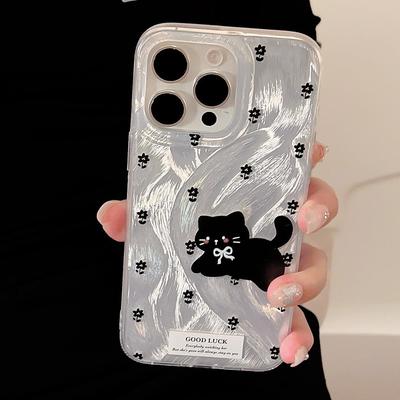Kreslený roztomilý obal s černou kočkou pro iPhone 17 iPhone 17 Pro Max