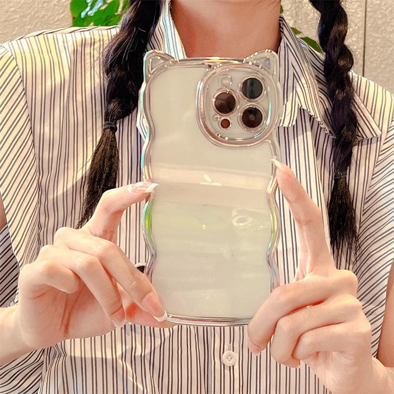 Premium Electroplated Cat Ear Anti-Drop Phone Case for iPhone 17 Pro Max, Compatible with iPhone 14-16