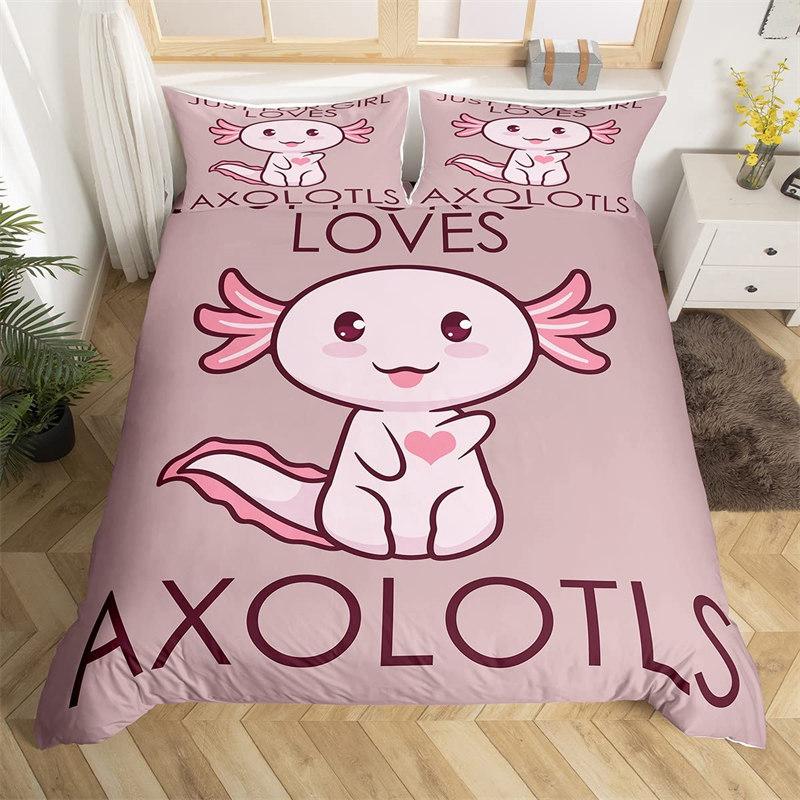 Cartoon Axolotl Duvet Cover Full For Kids Boys Girls Toddlers Kawaii Axolotl Bedding Collection Cute Sea Weed Coastal Comforter Cover