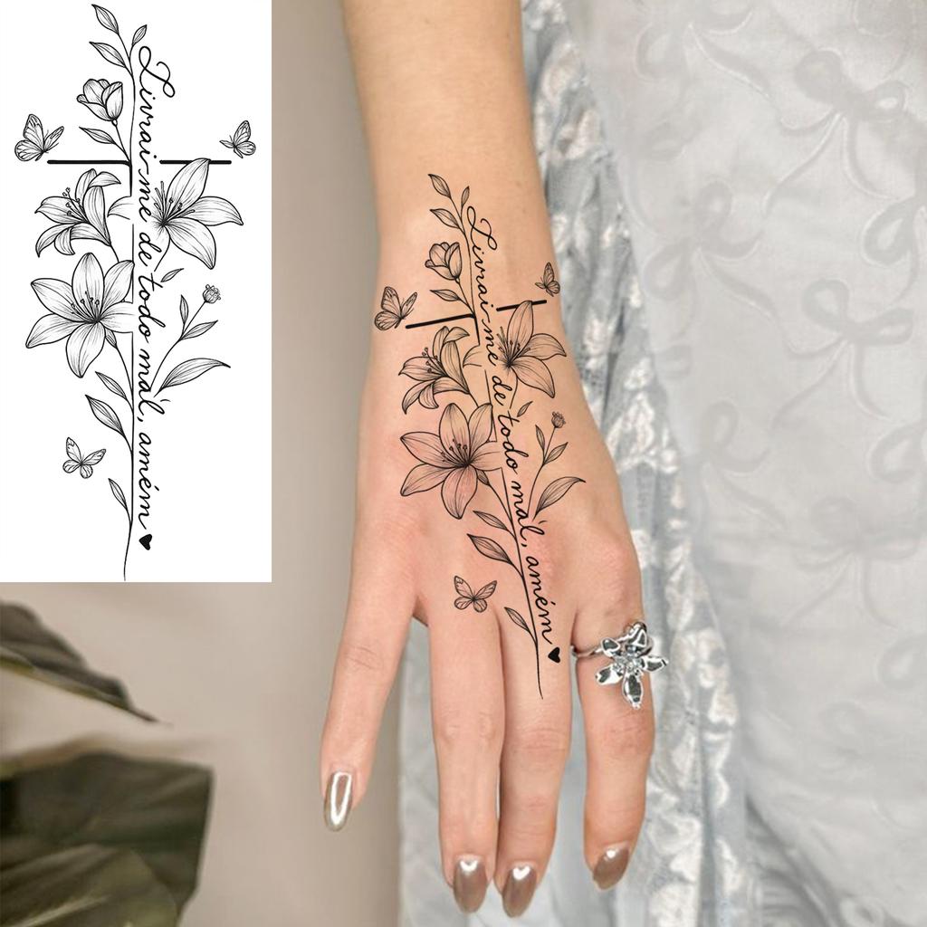 1 Blatt Totenkopf Schmetterling Rose Temporäre Tattoos Für Frauen Männer Hände Fuß Nacken,Temp Fake Tattoo Aufkleber Langanhaltend Wasserdicht