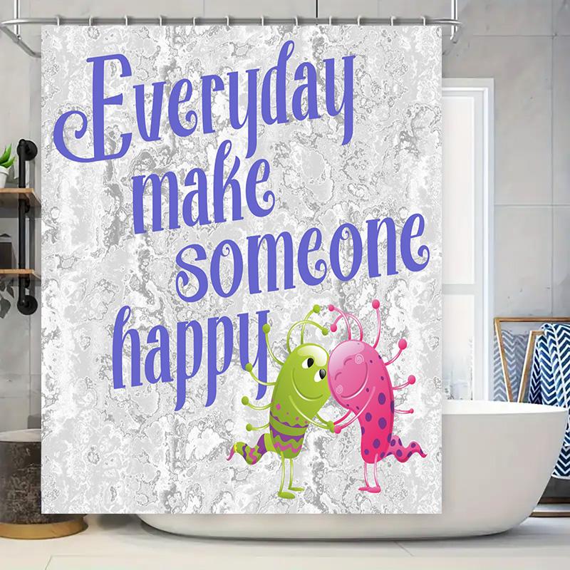 

Cheerful Bug Shower Curtain Make Someone Happy Every Day: Waterproof Printed Fabric Decor For Bathroom Pink Green Color Scheme W60H190(CM)-1 Pcs