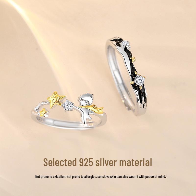 Tichia Der kleine Prinz S925 Sterling Silber Verstellbare Partnerringe - Kreatives Sternendesign