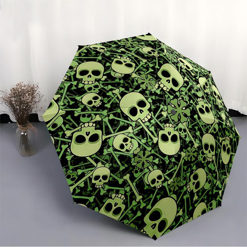 1pc Skull Bones Automatic Open 8-Rib Windproof Umbrella, Travel & Commuting, Suitable for All Seasons, Lightweight Portable 083