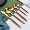 New 5Pcs/Set Gold Cutlery Set Wooden Handle Stainless Steel Knife Fork Spoon Candlelight Dinner Knife Fork Spoon Tableware