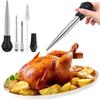 Turkey Baster Stainless Steel Turkey Baster Syringe with Cleaning Brush Meat Marinade Injector with 2 Needles and Detachable
