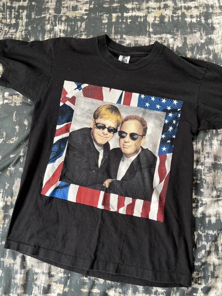 

Vintage 90s Elton John Billy Joel Tour Short Sleeve Size L Black UK Unisex T-Shirt XXXL