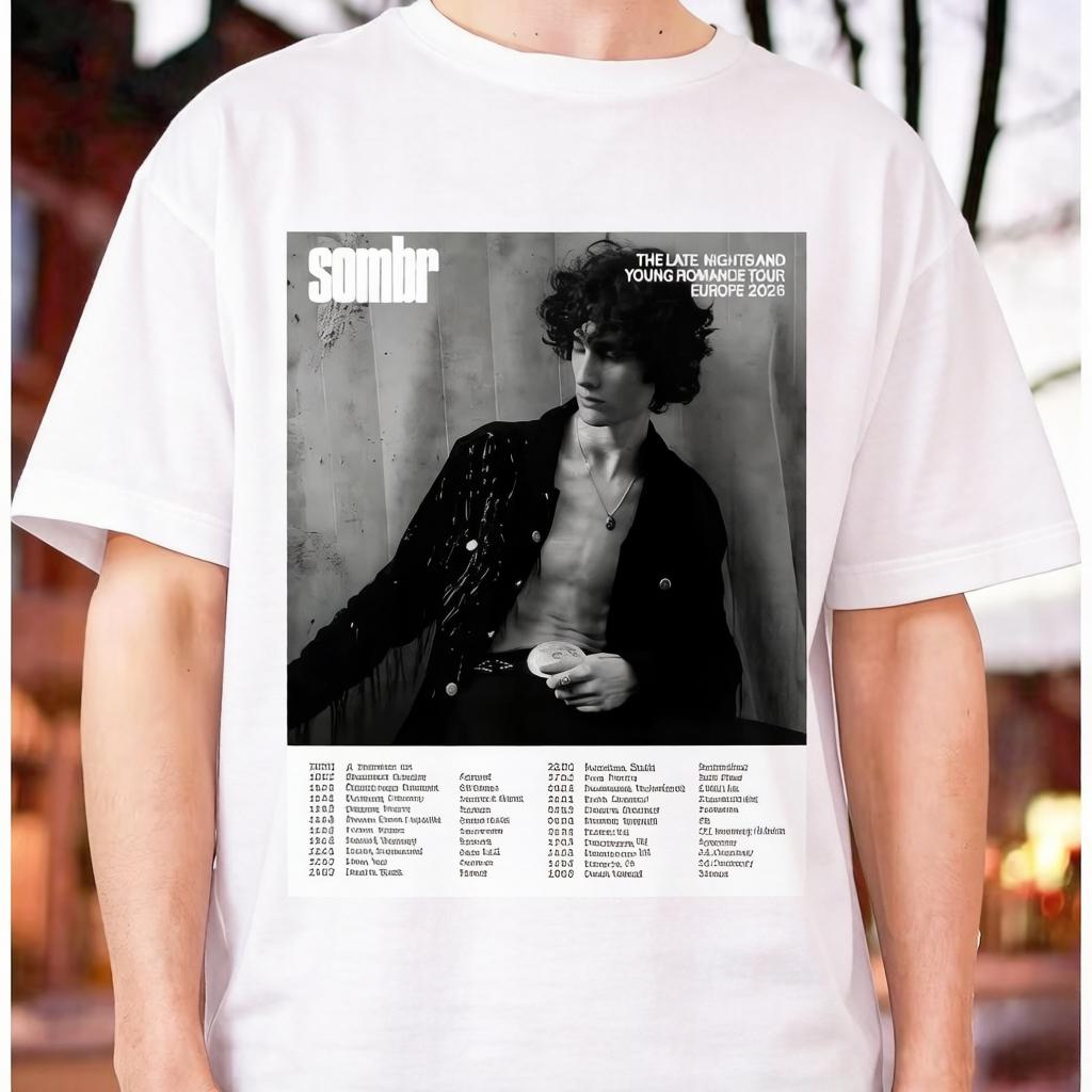 Sombr Ledwo Ją Znam Koszulka Bawełniana Unisex z Nadrukiem z Trasy Koncertowej Koszulka Unisex z Krótkim Rękawem i Okrągłym Dekoltem Styl Y2K Letni Top Damski Unisex Prezent dla Fana