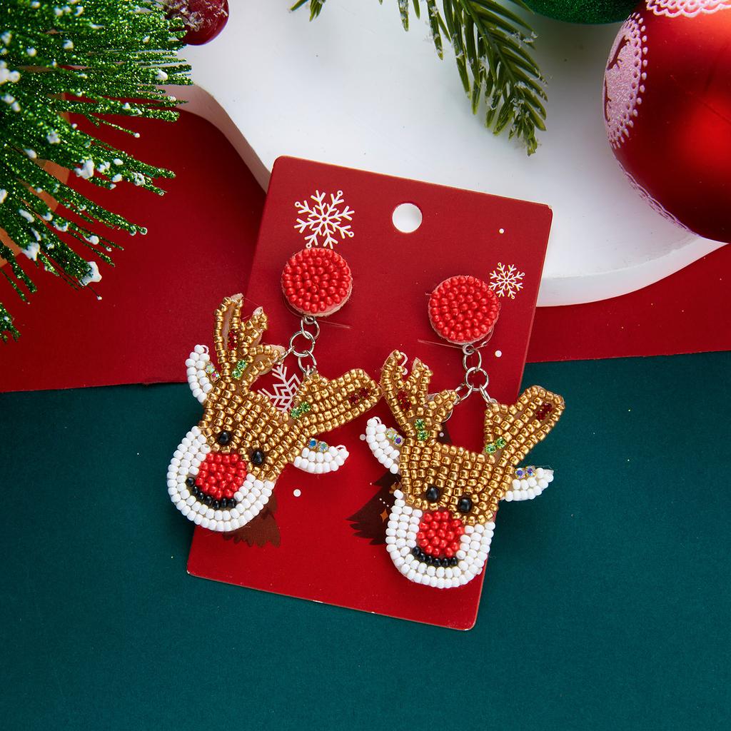 European and American New Christmas Earrings, Santa Claus Elk Rice Bead Earrings Earrings Jewelry