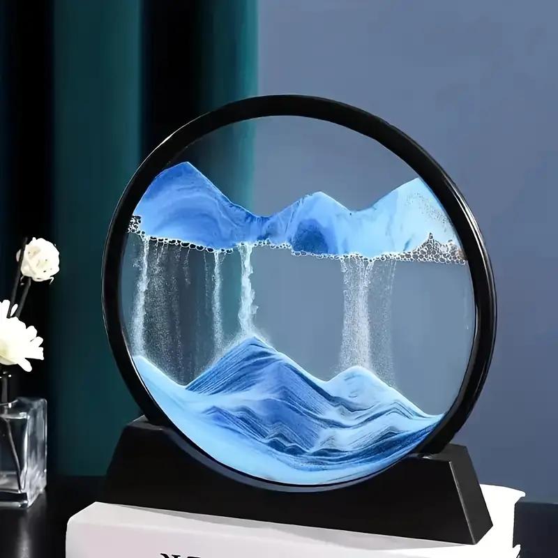 Obraz 3D z dynamicznym ruchomym piaskiem Okrągły szklany ornament Deep Sea Sandscape do relaksującej dekoracji biurka w domu lub biurze Idealny prezent 5 kolorów