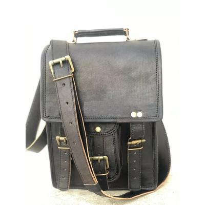 Women Vintage Black Leather Vertical Messenger Bag Shoulder Laptop