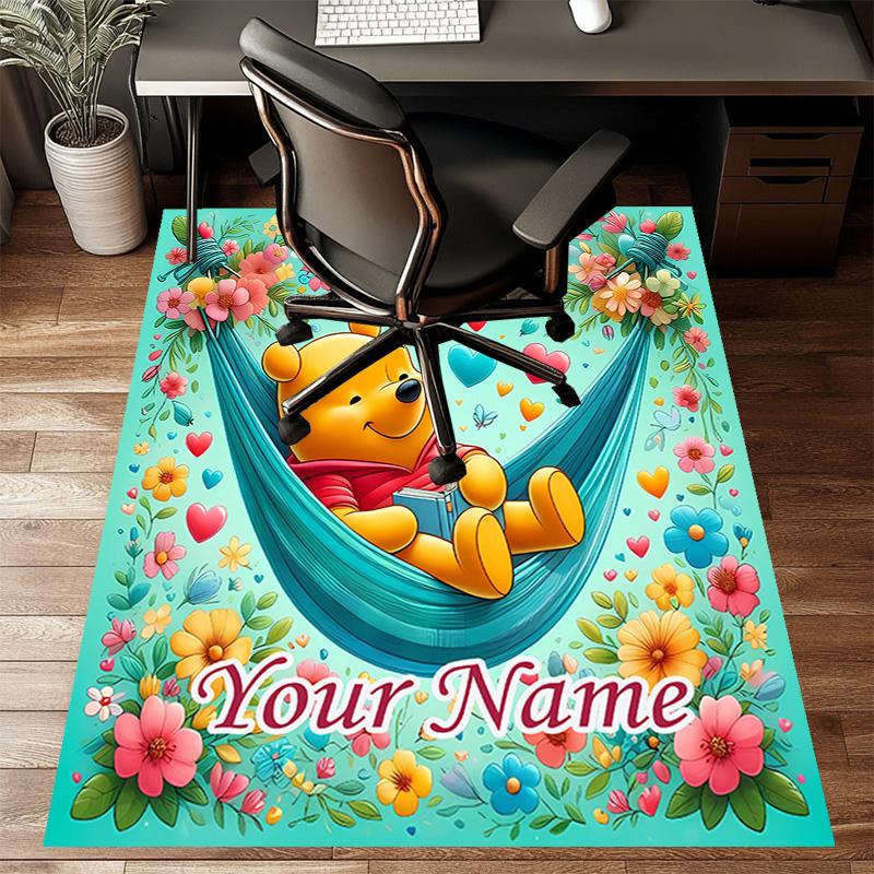 Custom Winnie Mat Personalized Name, Polyester Washable Indoor Entryway Rug, Gift for Christmas, Easter, Thanksgiving Day