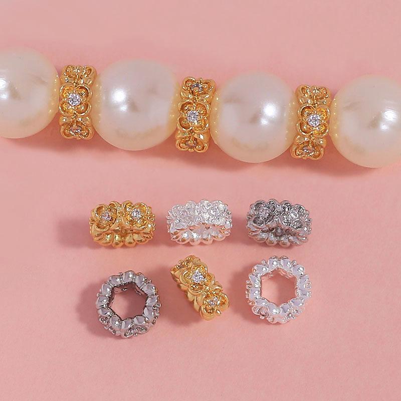 18k Gold Plated Zircon Rose Spacer Beads with Large Hole Rhinestone, DIY Jewelry Making Accessories