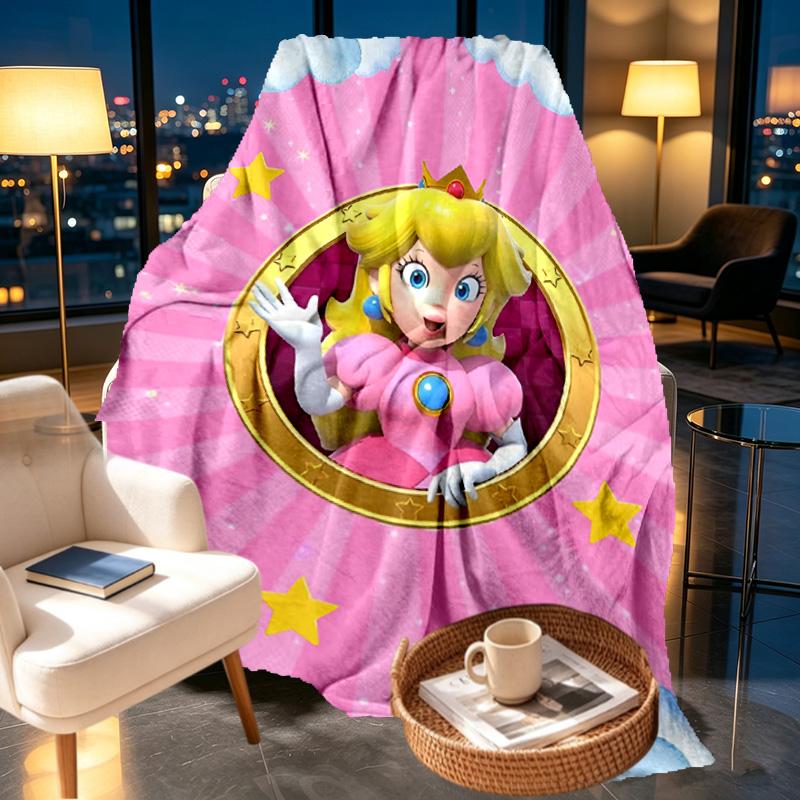 Princess Peach Toadstool Print Blanket - Soft & Comfortable, for Bedroom, Travel, Sofa, Home Decoration - Birthday Christmas Gift for Friend