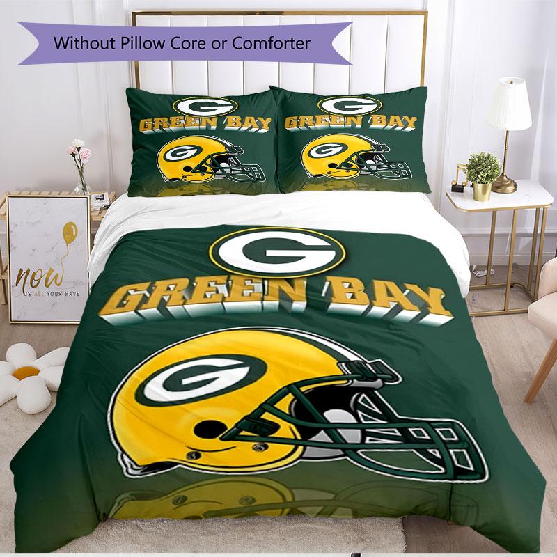 3pcs Duvet Cover Set (1*Duvet Cover + 2*Pillowcase, Without Core), Green Bay Packers Print Soft All‑Season Bedding Set, Home Bedroom Decor Gift