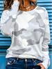 Fall Tops Women's Casual Long-Sleeve T-Shirt In Classic Camouflage, Featuring Interlocking Green, Brown, Black, And Khaki Color Blocks For A Pseudo-Ca