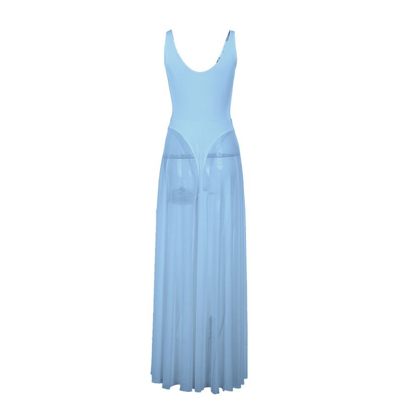 

Strap a Dress Autumn New Women Sexy Long dress Socialite Temperament Slim fit Mesh Sling a Swing Dress Blue XS