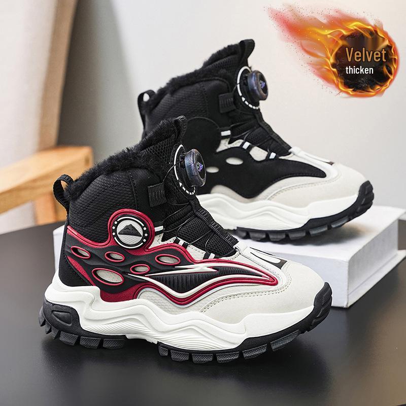 Boys  2025 Autumn/Winter Velvet-Lined Leather Outdoor Sports Snow Boots 40