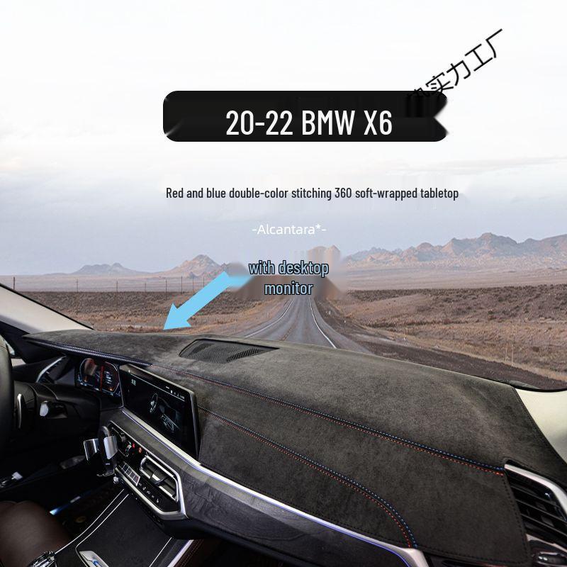 

BMW X6/X7 Dashboard Sunshade Anti-Slip Mat: Heat Insulation & Sun Protection for Center Console. [Red and Blue Double Color Stitching] Suede