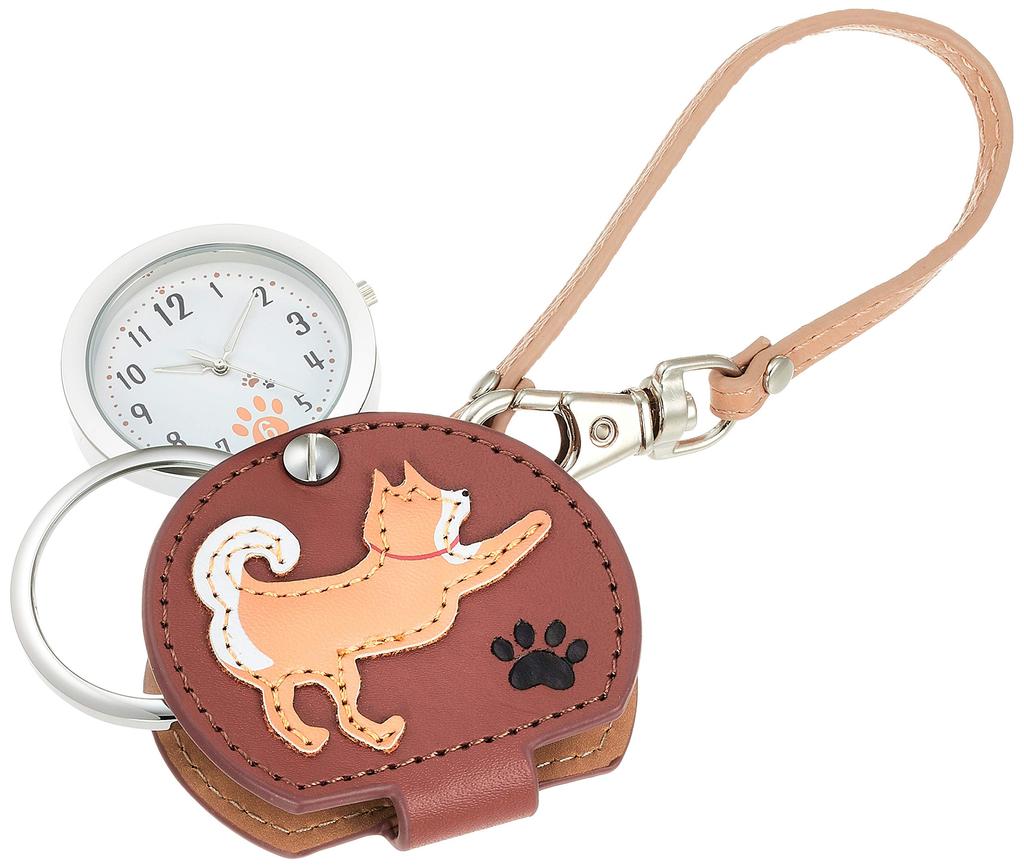 Fieldwork Analog Pocket Watch with Shiba Inu Bag Charm and Magnifying Beige LW054-2 Women's Glass,