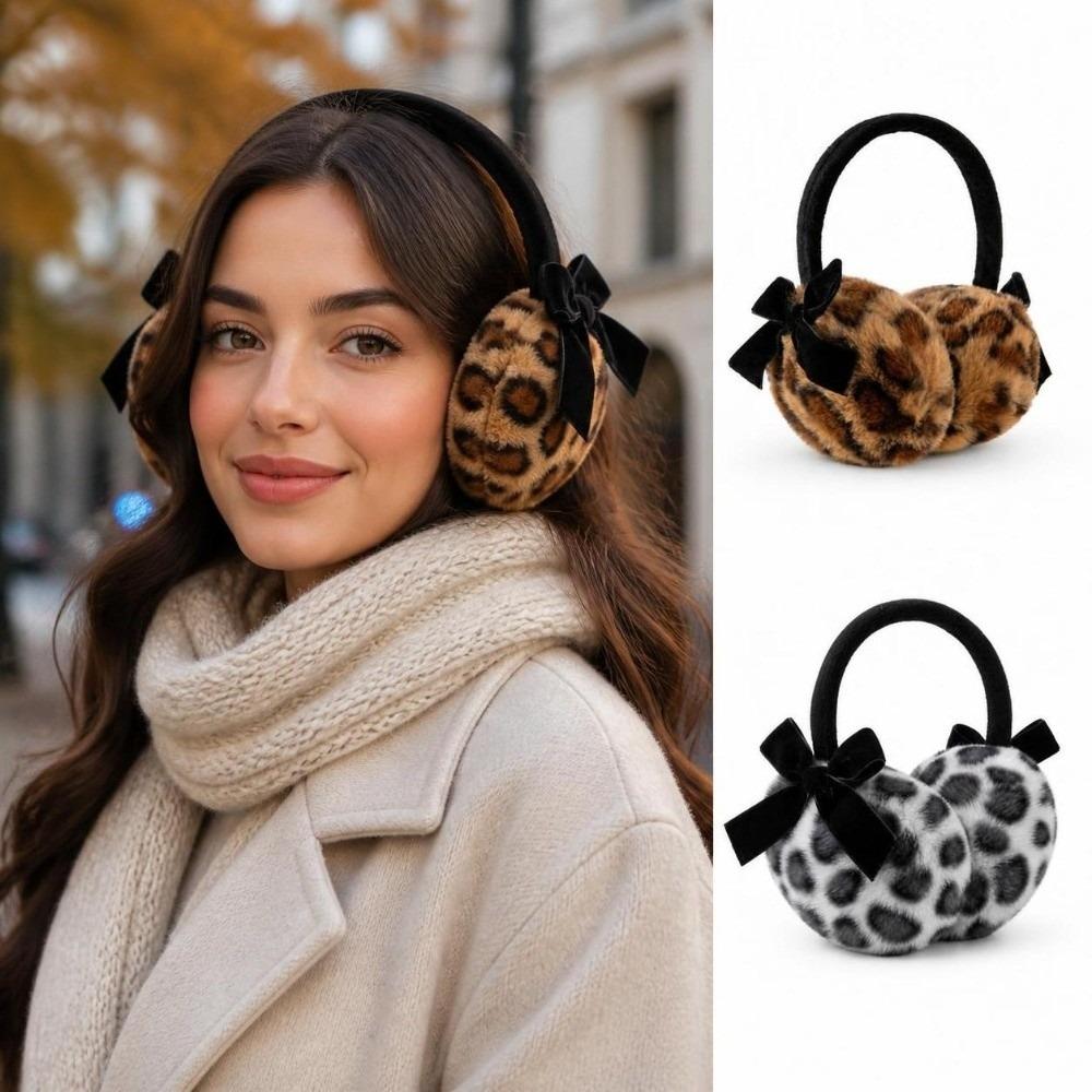 Leopard Plush Ear Warmers Soft Fluffy Windproof Ear Muffs Autumn Winter Outdoor Commuting