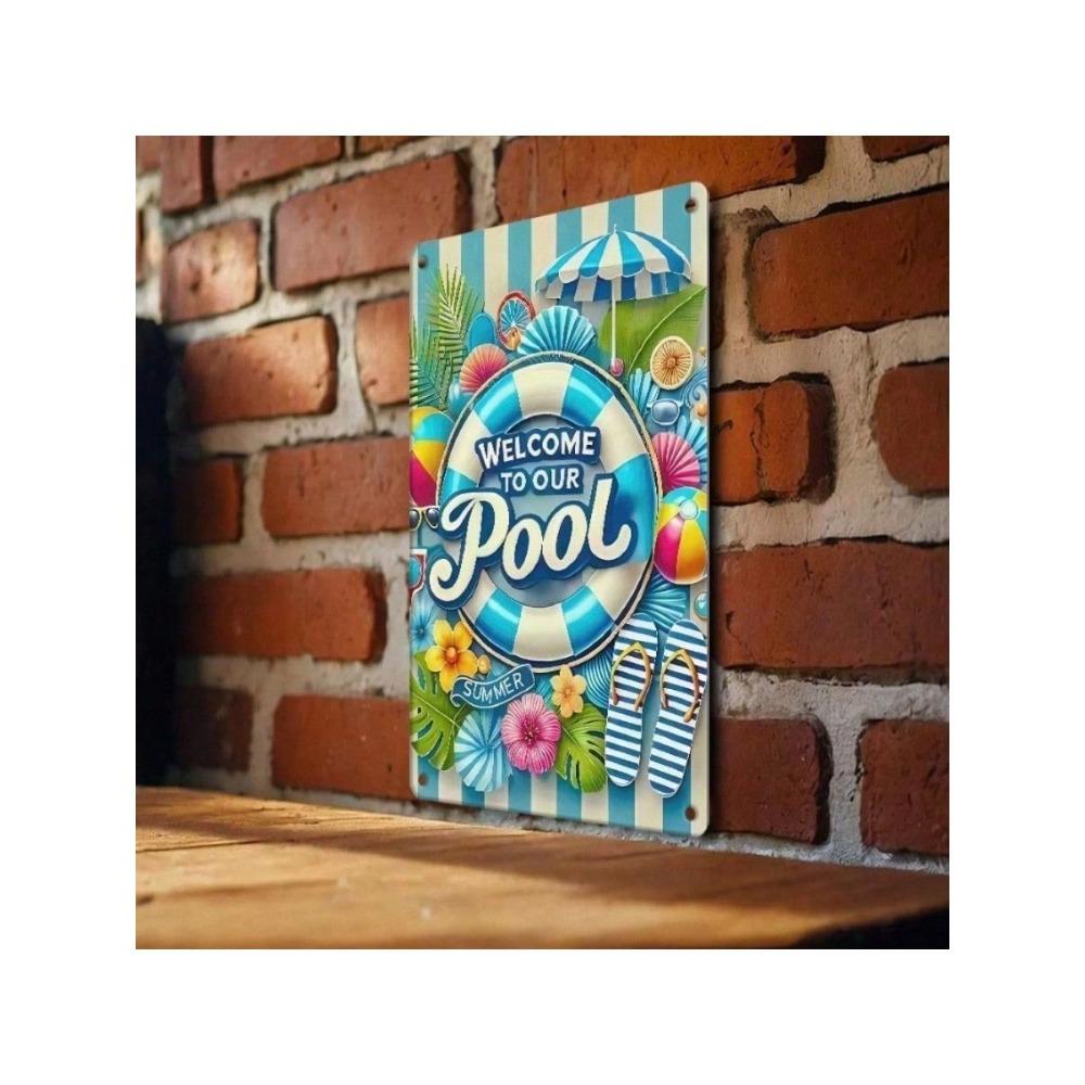 Welcome To Our Pool Retro Metal Sign Wall Art Decor