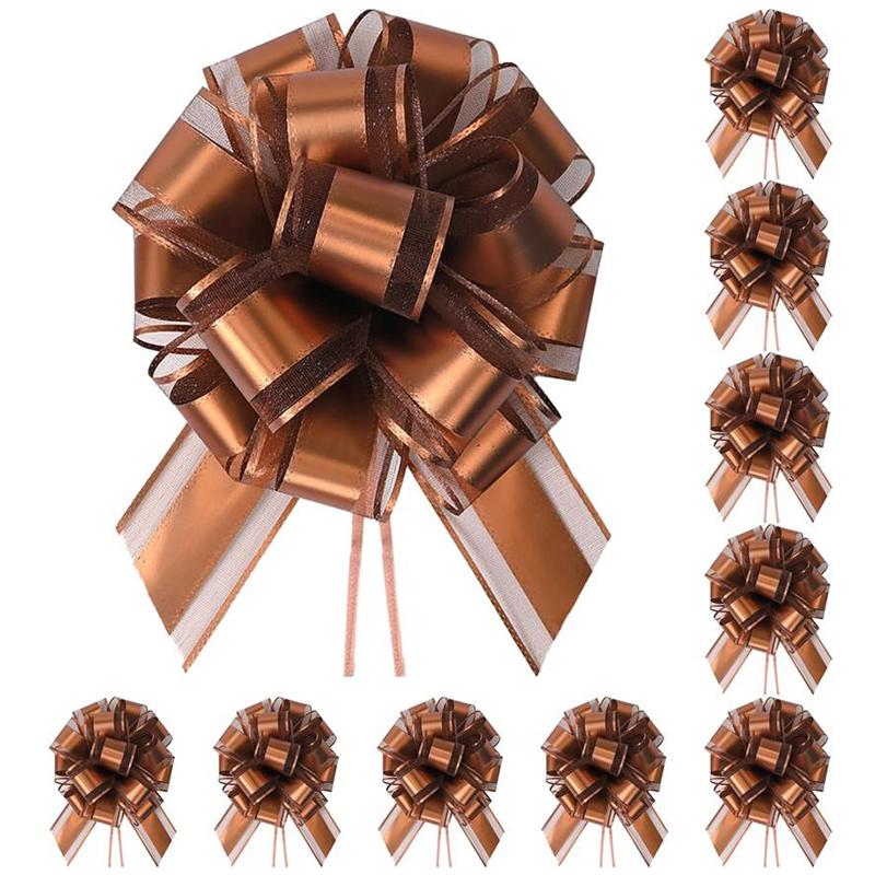 10-Pack Metallic Pull Bows for Gift Wrapping - 6 Inch Reusable Ribbon Bows, Large Instant Floral Decor Bows for Wedding, Christmas