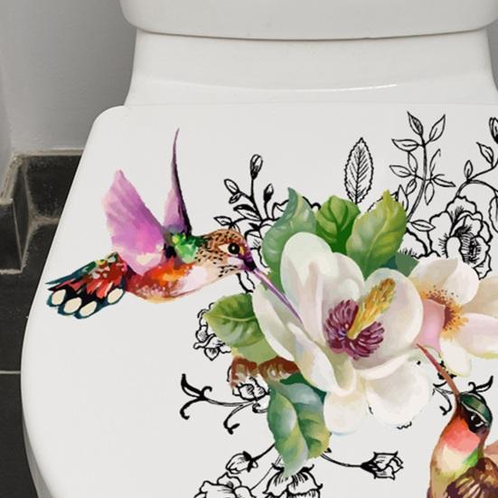 Flower Bird Toilet Sticker Waterproof Removable Self-adhesive PVC Living Room Bathroom Wall Art Floral Animal Toilet Seat Lid Decoration Decal