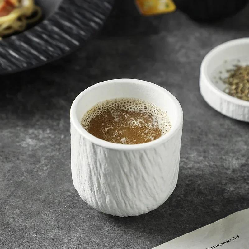 Rock Patterned Straight Cup Black Drinking Ceramic Tea Cup Without Handle, Hotel Restaurant Drinking Tea Cup, Tea Cup, Wine Cup