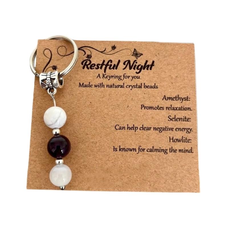 Sister Birthday Gift Set Agate Stone Keychain With Sentimental Message Card and Beaded Bracelet for Women