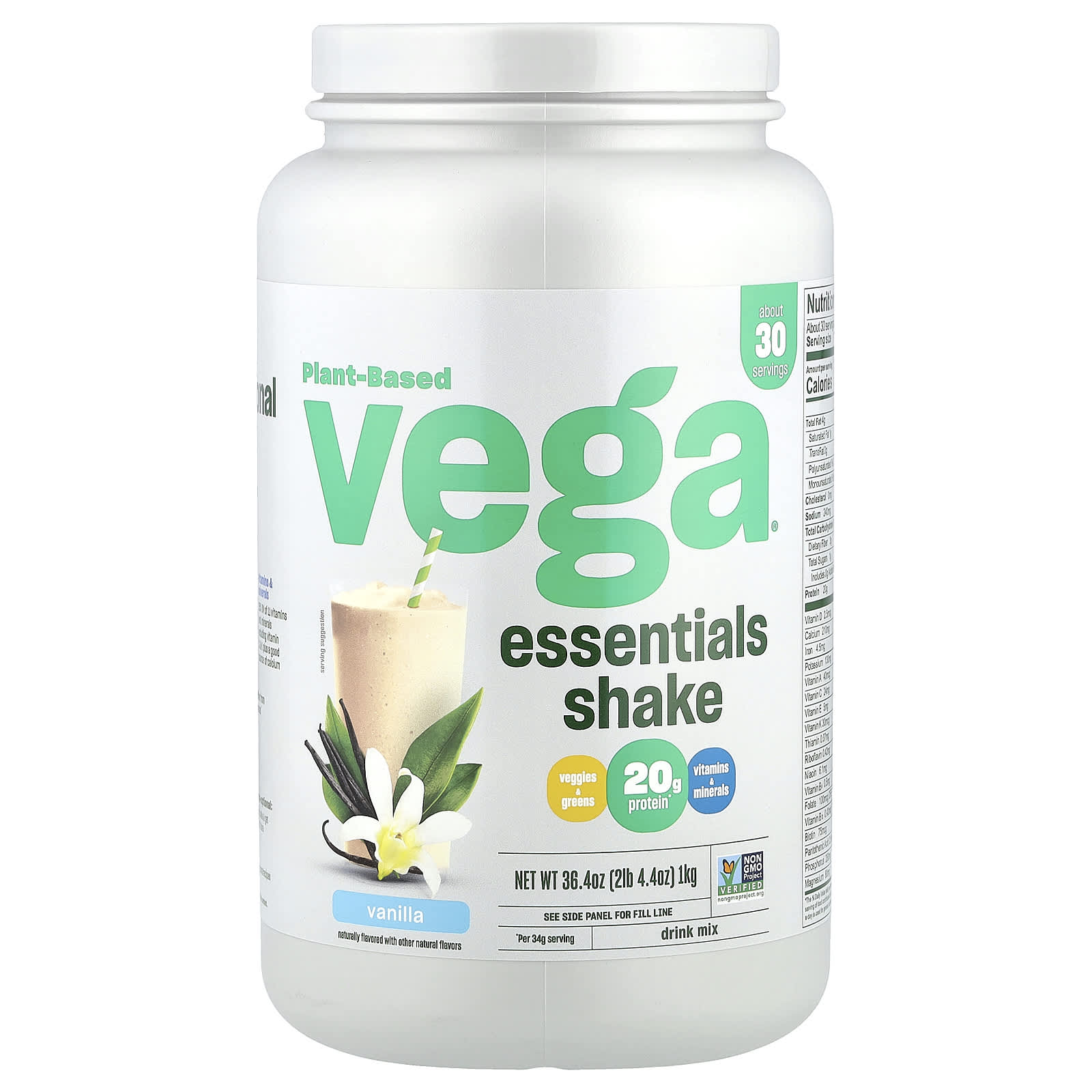 

Vega, Растительный коктейль Essential Shake, Ваниль, 2 фунта 4,4 унции (1 кг)