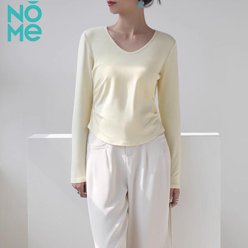 NOME Women's V-Neck Pleated Long Sleeve Slim Top